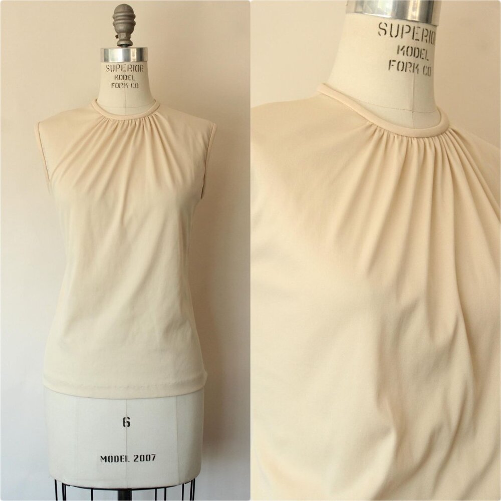 Vintage 1970s 1980s Blouse, Teddi Sleeveless Shirt with Gathers